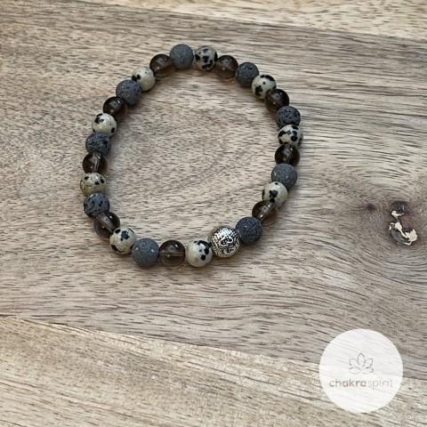 Kralenarmband - Aarden & reinigen met zilverkleurig "Ohm" teken