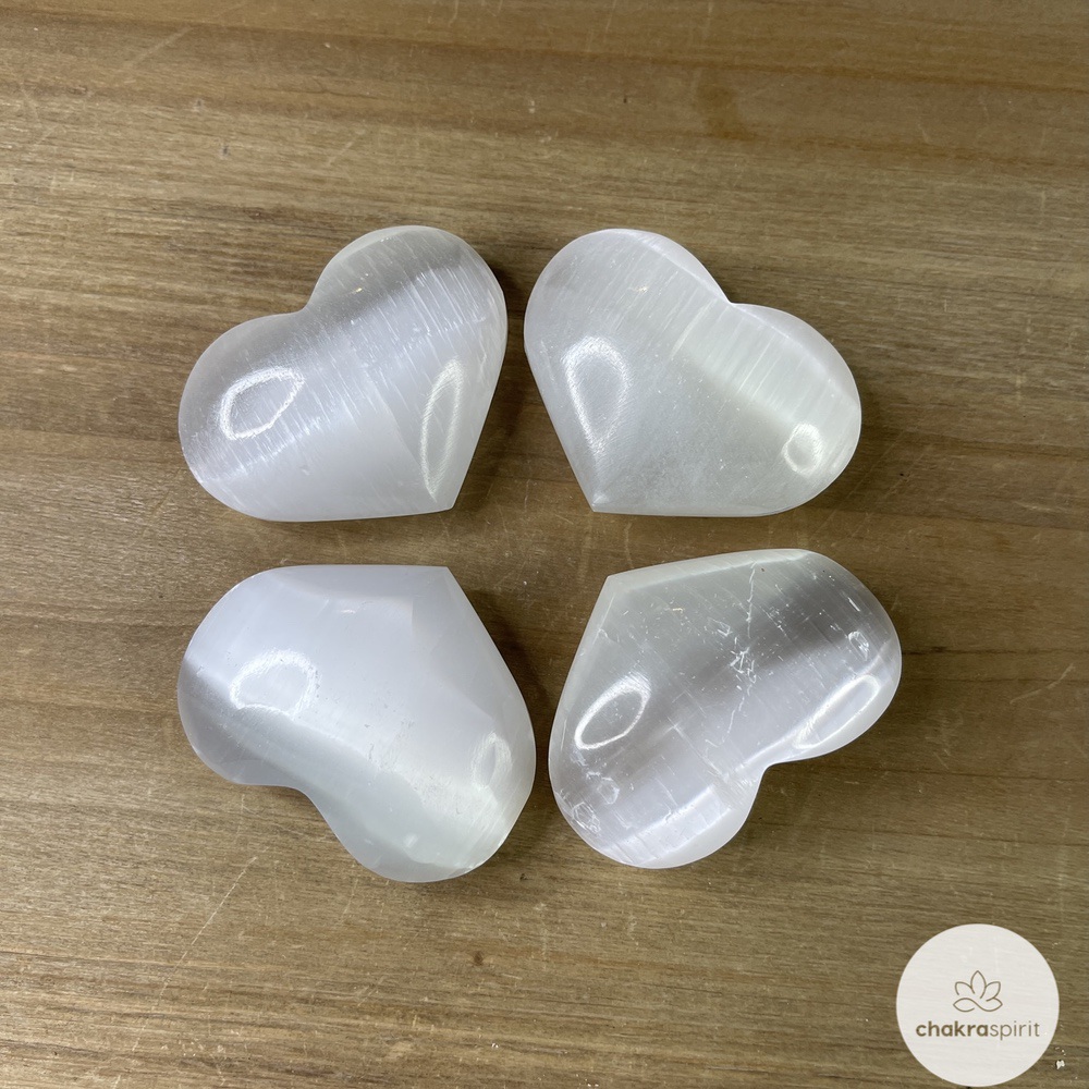 Witte Seleniet hart - Marokko - 45 mm 1 Seleniet hartjes - 5cm