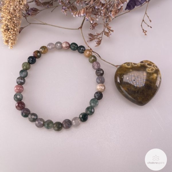 India Agaat facet armband 6 mm en hart 30 mm