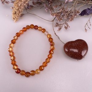 Oranje Agaat facet armband 6mm + Zonnesteen hartje 3cm