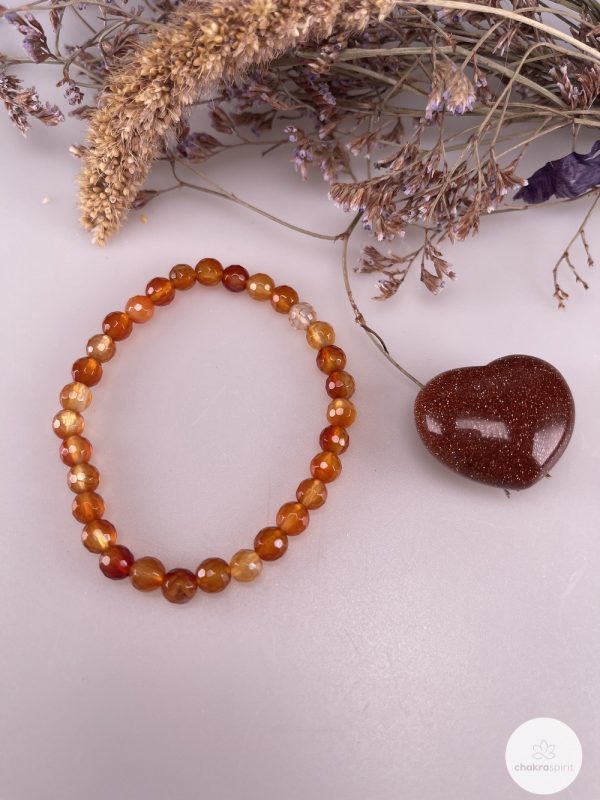 Abrikoos Agaat facet armband 6 mm en Zonnesteen hart 30 mm