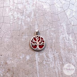 Levensboom hanger met Koraal - 925 zilver