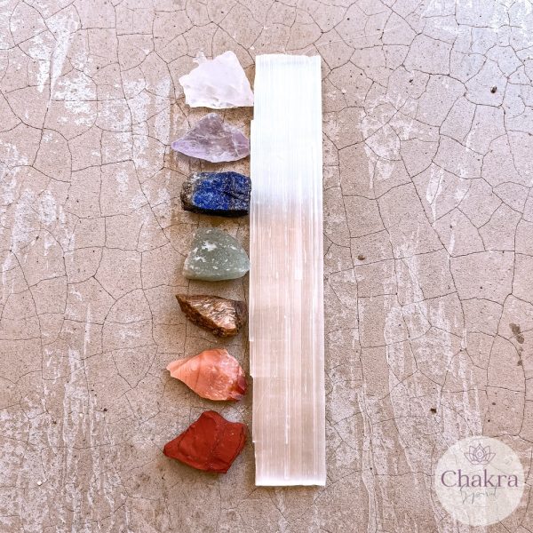 Witte Seleniet en chakra's oplaad set 32 Witte Seleniet en chakra's oplaad set