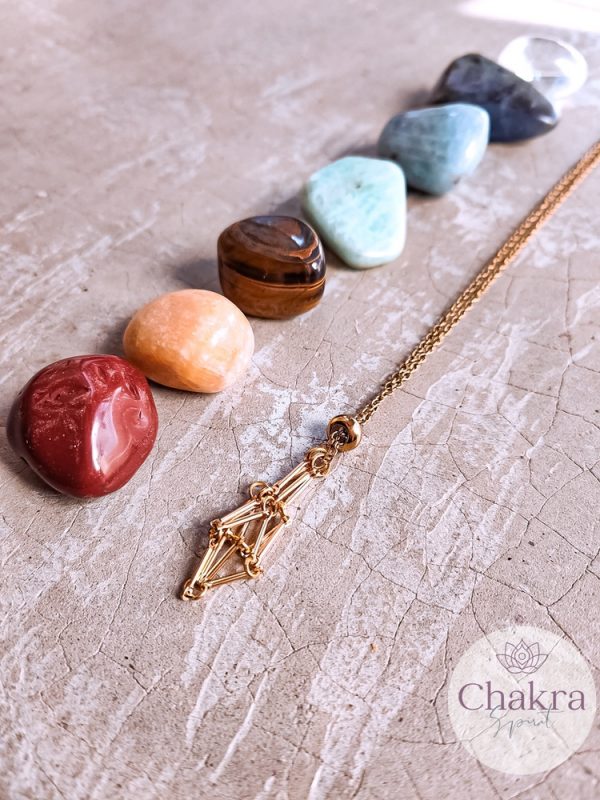 Chakra’s trommelstenen set 2 & edelsteenhouder ketting goudkleurig 36 Chakra’s trommelstenen set 2 & edelsteenhouder ketting goudkleurig