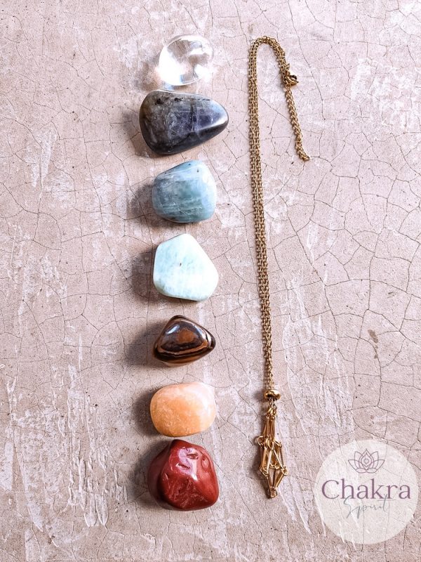 Chakra’s trommelstenen set 2 & edelsteenhouder ketting goudkleurig 35 Chakra’s trommelstenen set 2 & edelsteenhouder ketting goudkleurig