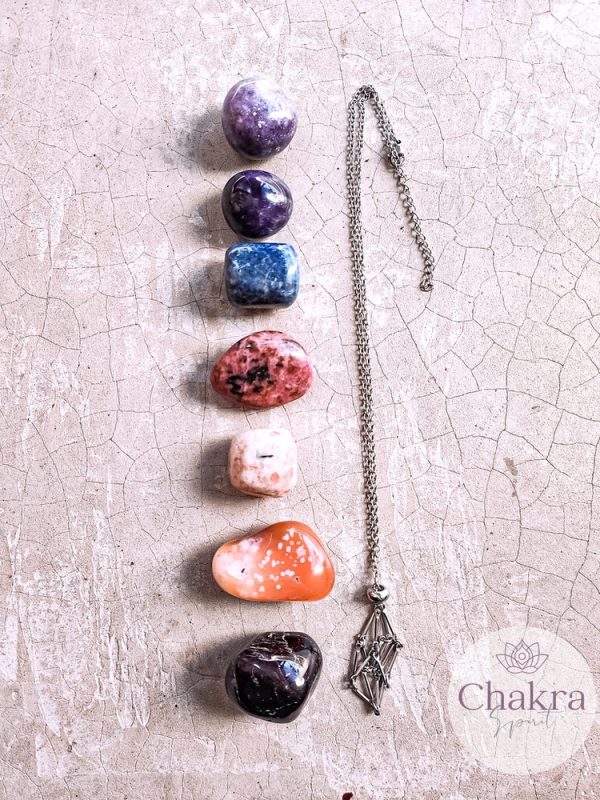 Chakra's trommelstenen set 1 & edelsteenhouder ketting zilverkleurig (45 cm - 50 cm) 40 Chakra's trommelstenen set 1 & edelsteenhouder ketting zilverkleurig (45 cm - 50 cm)