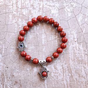 Rode Jaspis kralenarmband 8 mm met Fatima hand