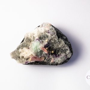 Rhodochrosiet met Groene & Paarse Fluoriet – 140gr Rhodochrosiet met Groene & Paarse Fluoriet - 140gr