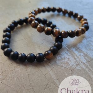 Vriendschapskralenarmbanden Gouden Tijgeroog met Zwarte Onyx 8mm