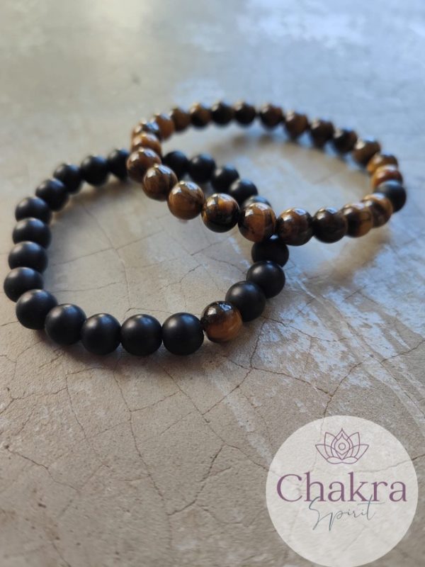 Vriendschapskralenarmbanden Gouden Tijgeroog met Zwarte Onyx 8 mm 3 Vriendschapskralenarmbanden Gouden Tijgeroog met Zwarte Onyx 8 mm