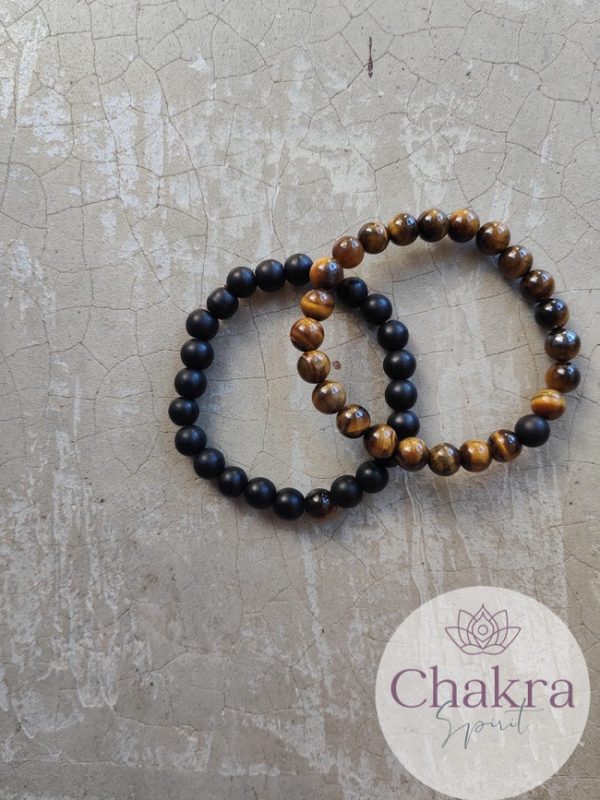 Vriendschapskralenarmbanden Gouden Tijgeroog met Zwarte Onyx 8 mm 5 Vriendschapskralenarmbanden Gouden Tijgeroog met Zwarte Onyx 8 mm