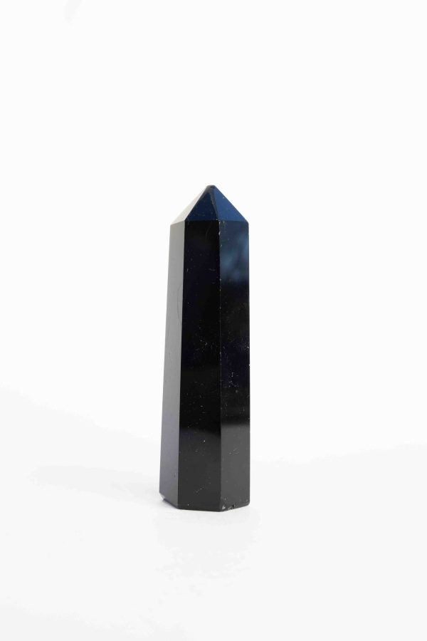 Zwarte Obsidiaan met chakra symbolen punt - 72gr