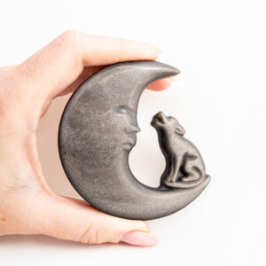 Zilver Obsidiaan maan met wolf Zilver Obsidiaan maan met wolf